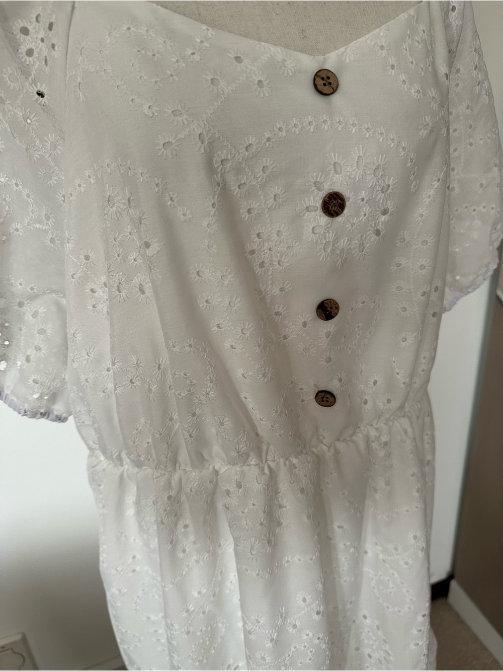 Cottagecore Boho White Eyelet Midi Maxi Dress Puff Sleeve Coastal Praire Modest - Picture 3 of 14